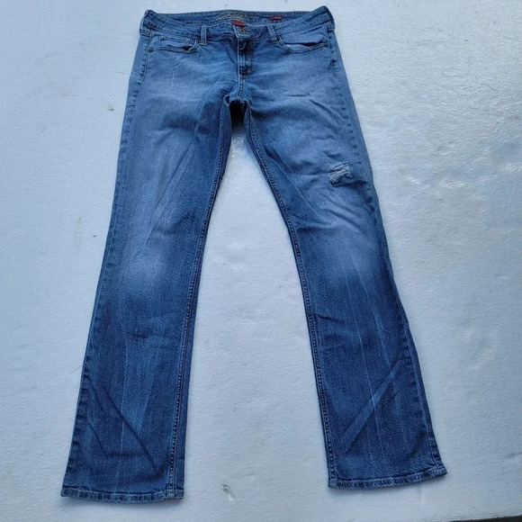 Arizona Jean Company Skinny Distressed Blue Jeans Medium Straight Leg Size 13 - Picture 1 of 9